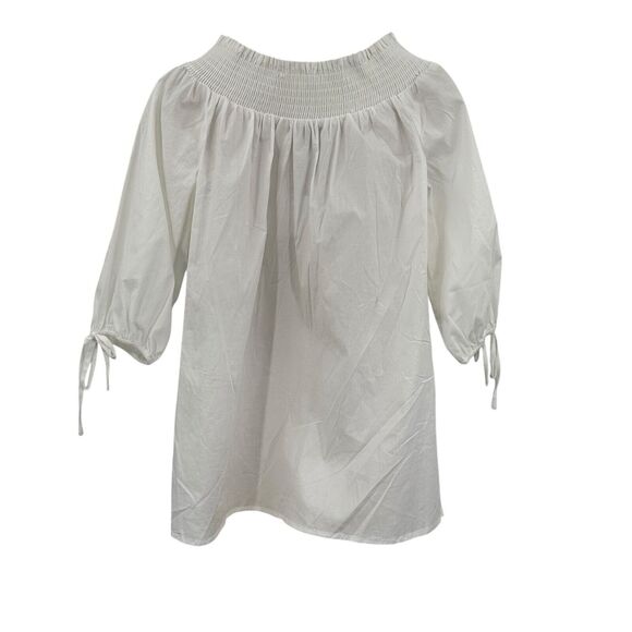 Melissa Paige Off Shoulder Top Medium Cotton White Lagenlook Drape 3/4 Sleeve - Picture 4 of 11